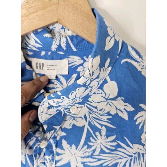 Gap Shirt Mens M Blue Button Up Camp Hawaiian Standard Fit Floral - Picture 2 of 6